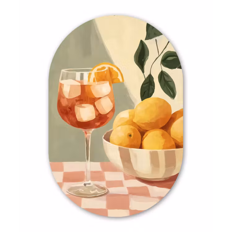 Muurovaal - aluminium - Citroenen - Glas - Tafelkleed - Geblokt — 1