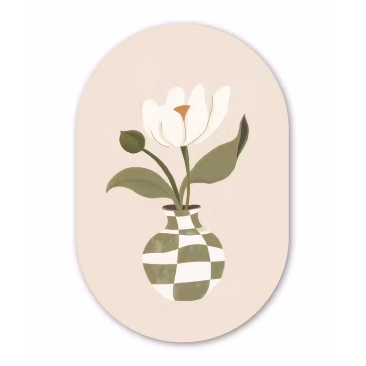 Muurovaal - aluminium - Vaas - Geruit - Bloem - Groen — 1