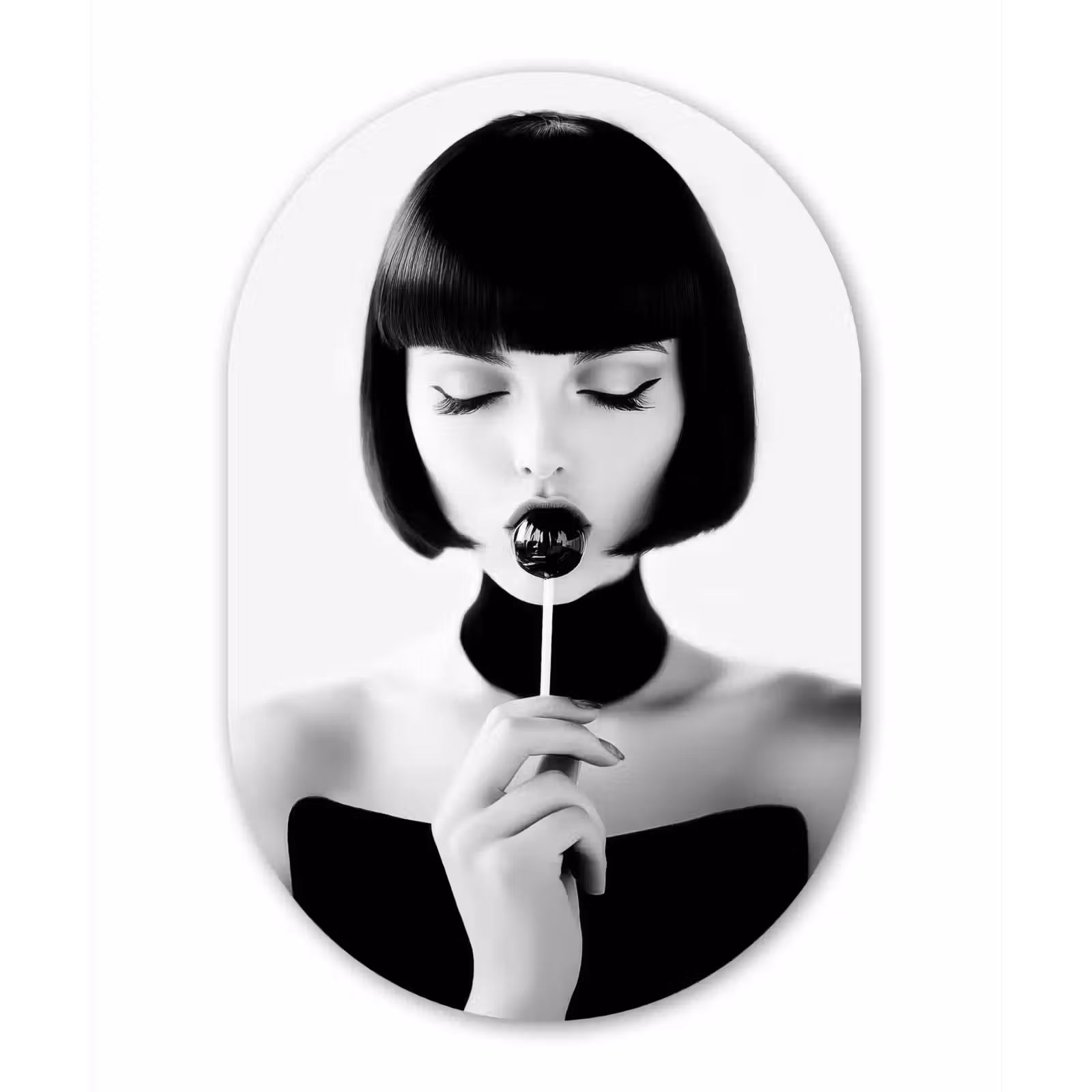 Muurovaal - aluminium - Vrouw - Lolly - Zwart - Wit — 1