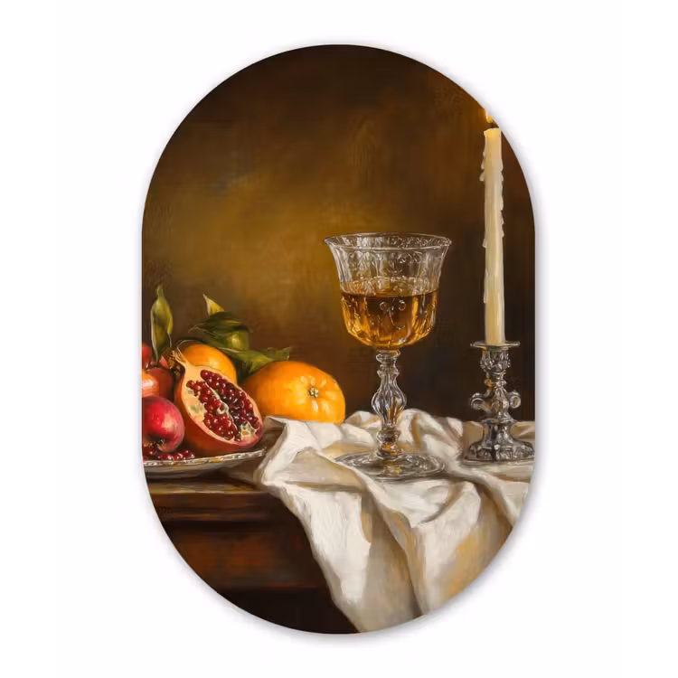 Muurovaal - aluminium - Fruit - Stilleven - Wijn - Kaars — 1