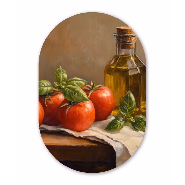 Muurovaal - aluminium - Tomaten - Olijfolie - Stilleven — 1