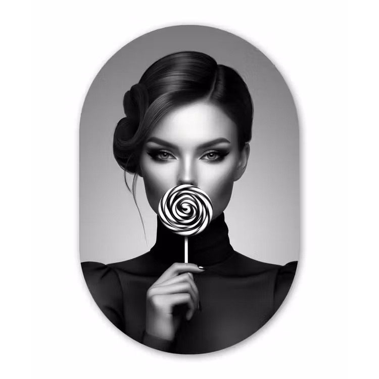 Muurovaal - aluminium - Vrouw - Lolly - Zwart — 1