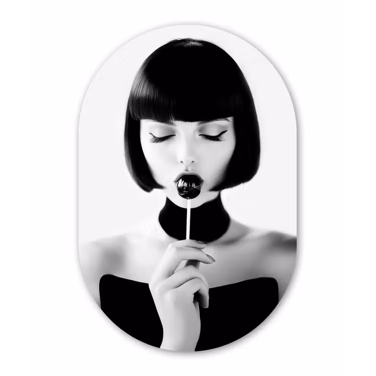 Muurovaal - aluminium - Vrouw - Lolly - Zwart - Wit — 1
