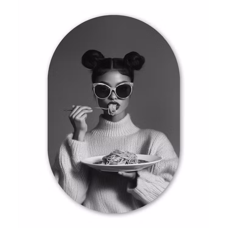 Muurovaal - aluminium - Vrouw - Pasta - Zonnebril — 1