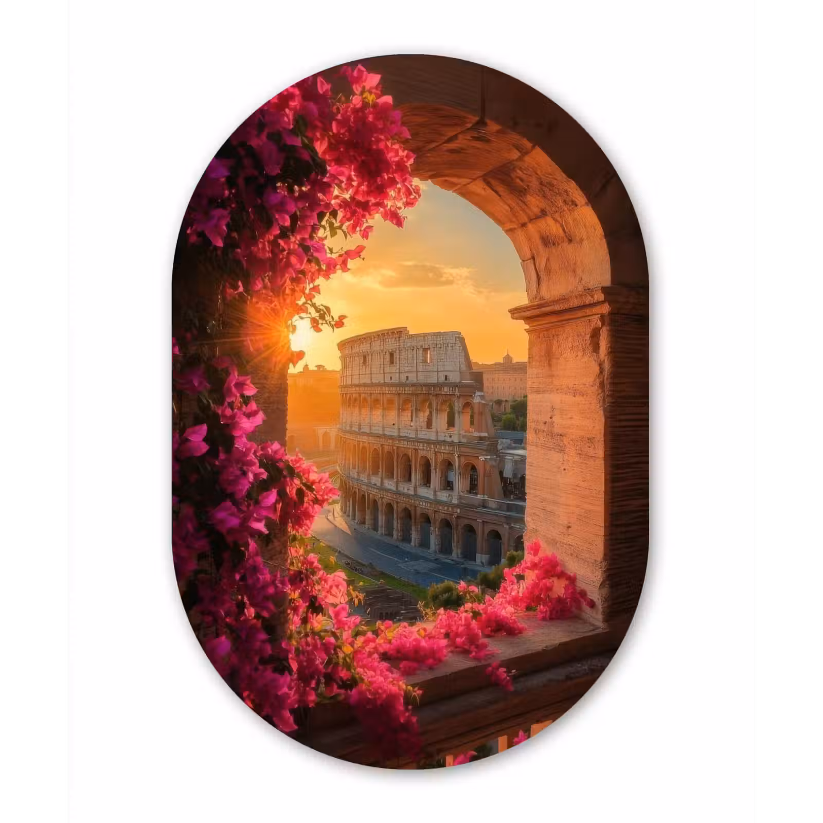 Muurovaal - aluminium - Colosseum - Rome - Roze Bloemen — 1