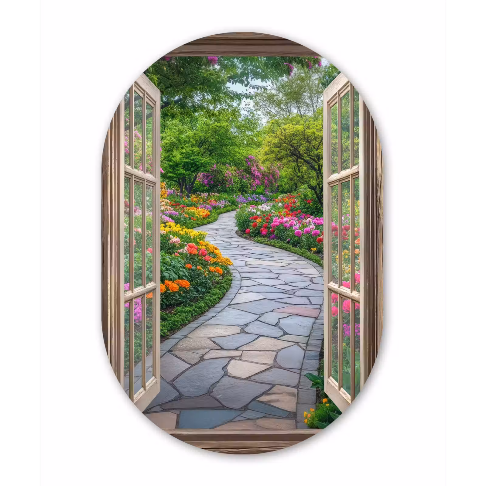 Muurovaal - aluminium - Doorkijk - Bloemen - Tuinpad - Natuur - Raam — 1