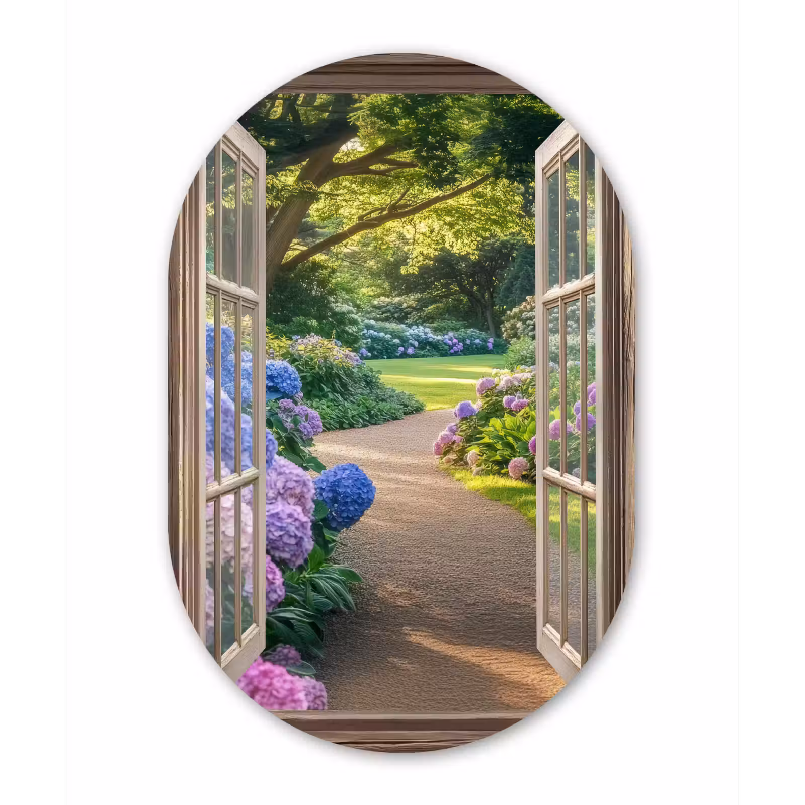 Muurovaal - aluminium - Doorkijk - Tuin - Raam - Hortensia - Bloemen — 1