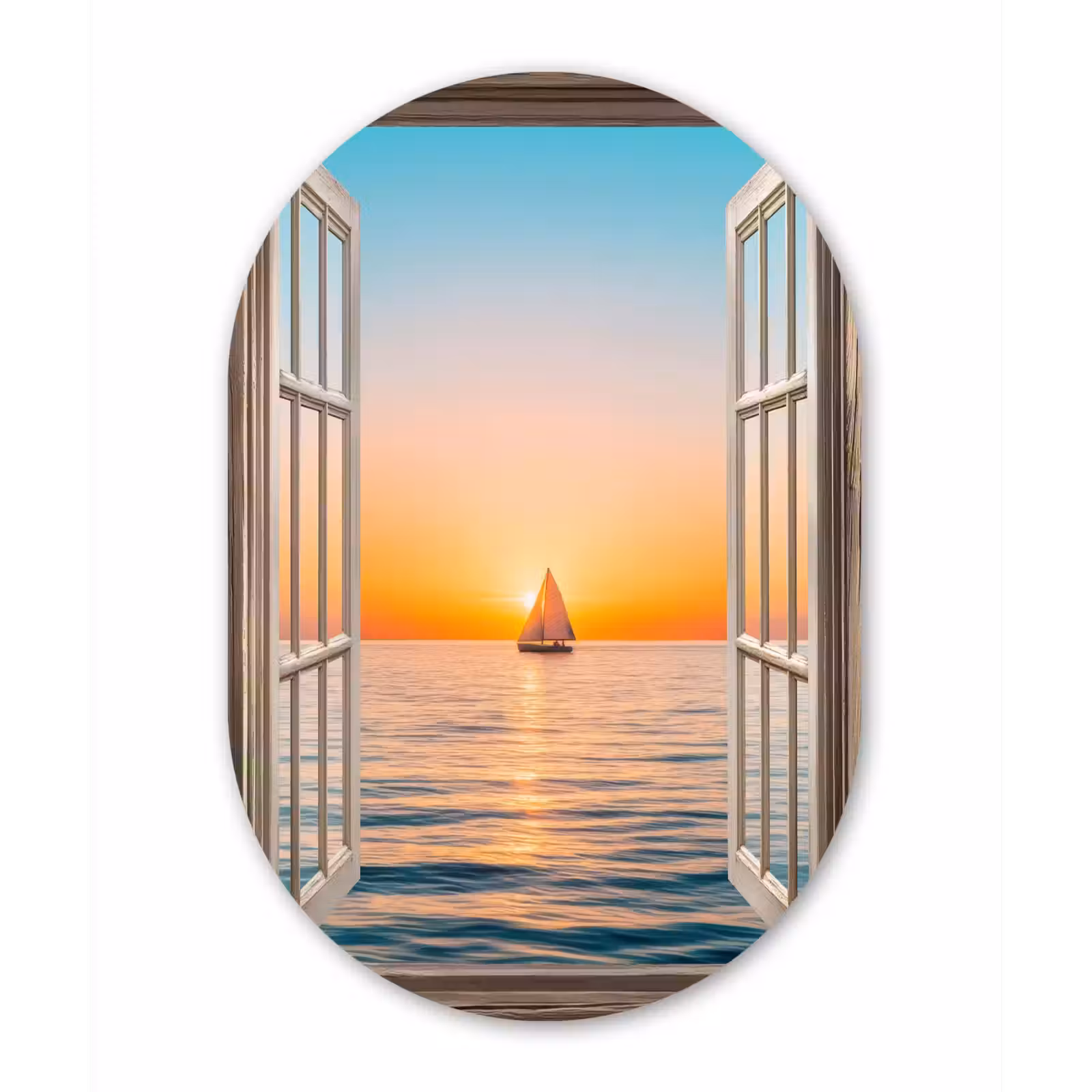 Muurovaal - aluminium - Doorkijk - Zee - Boot - Zonsondergang — 1