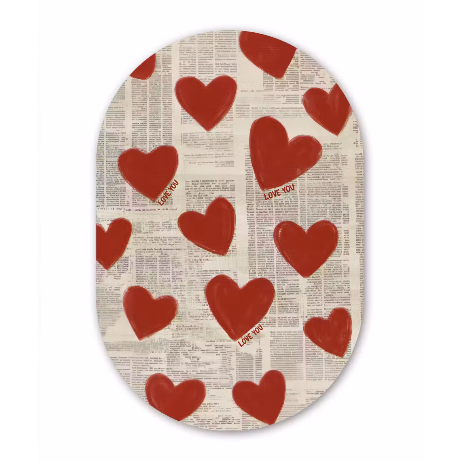 Muurovaal - aluminium - Hartjes - Krant - Loveyou — 1