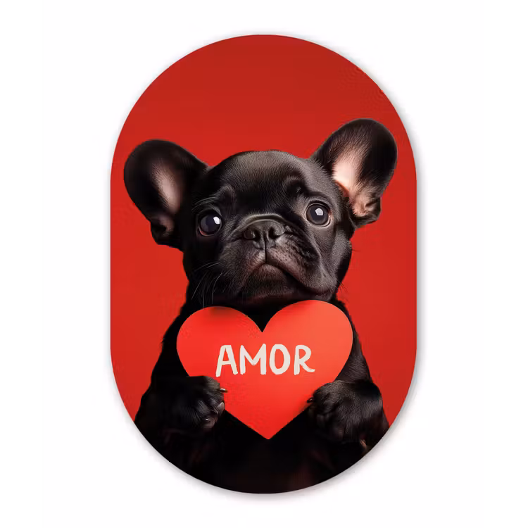 Muurovaal - aluminium - Amor - Hond - Hartje - Rood — 1
