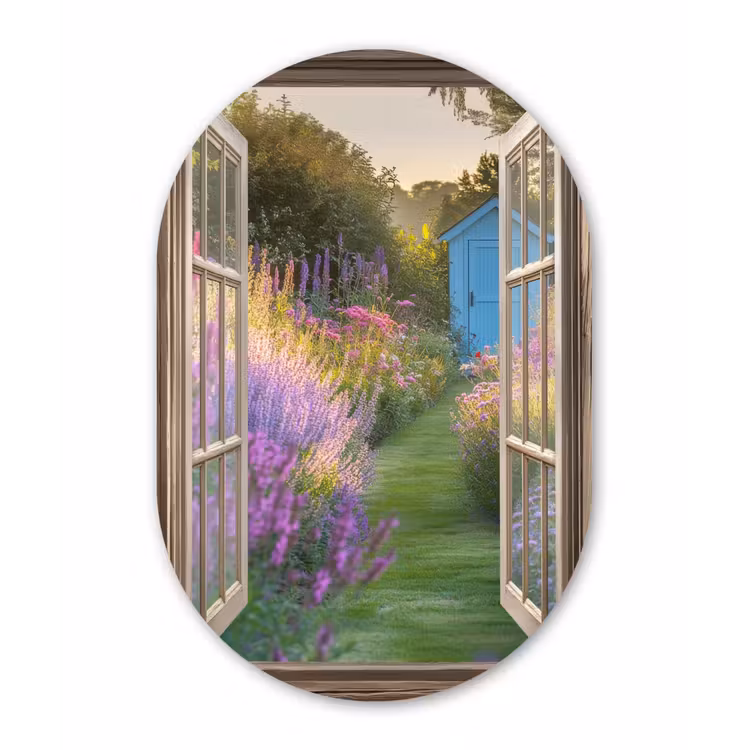 Muurovaal - aluminium - Doorkijk - Bloemen - Raam - Natuur — 1