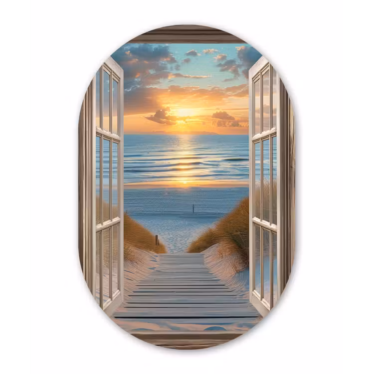 Muurovaal - aluminium - Doorkijk - Strand - Pad - Zonsondergang — 1