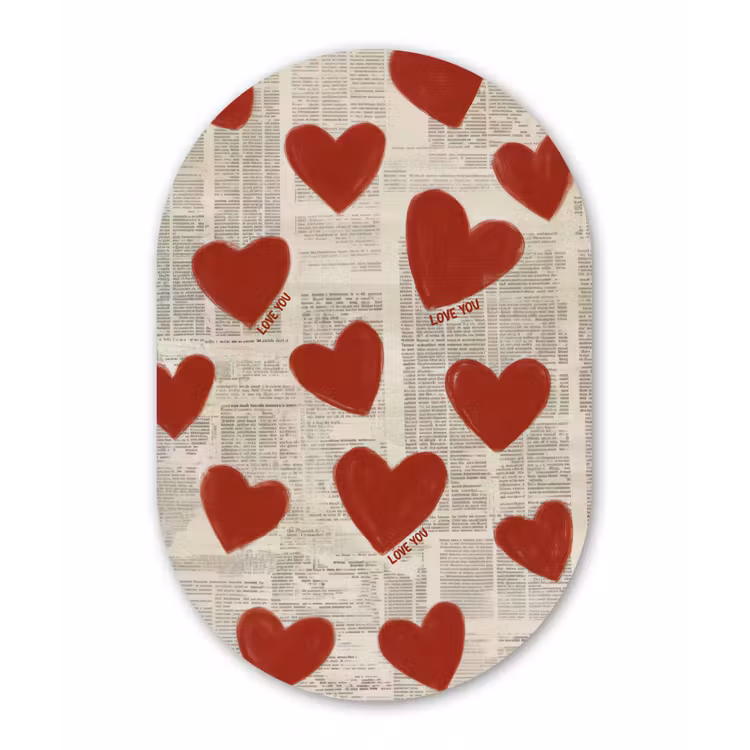 Muurovaal - aluminium - Hartjes - Krant - Loveyou — 1