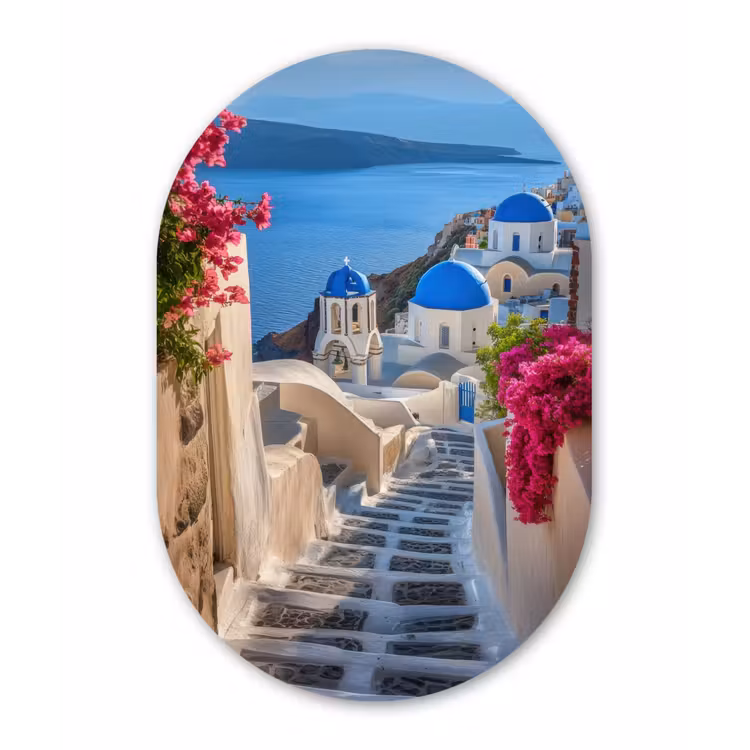 Muurovaal - aluminium - Santorini - Bloemen - Griekenland — 1