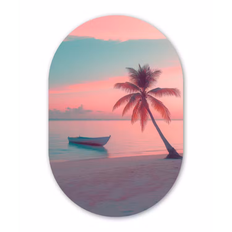 Muurovaal - aluminium - Zee - Boot - Zonsondergang — 1