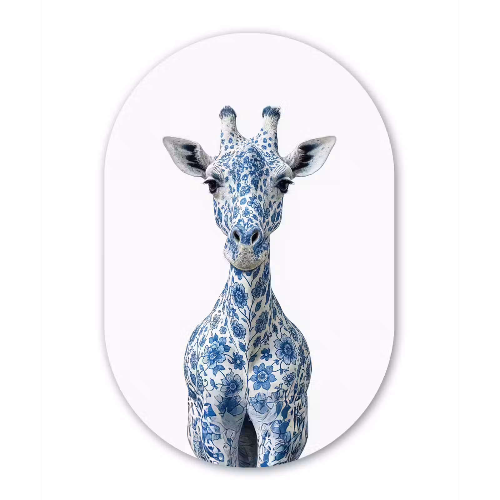 Muurovaal - aluminium - Giraffe - Delfts blauw - Dieren - Minimalistisch — 1
