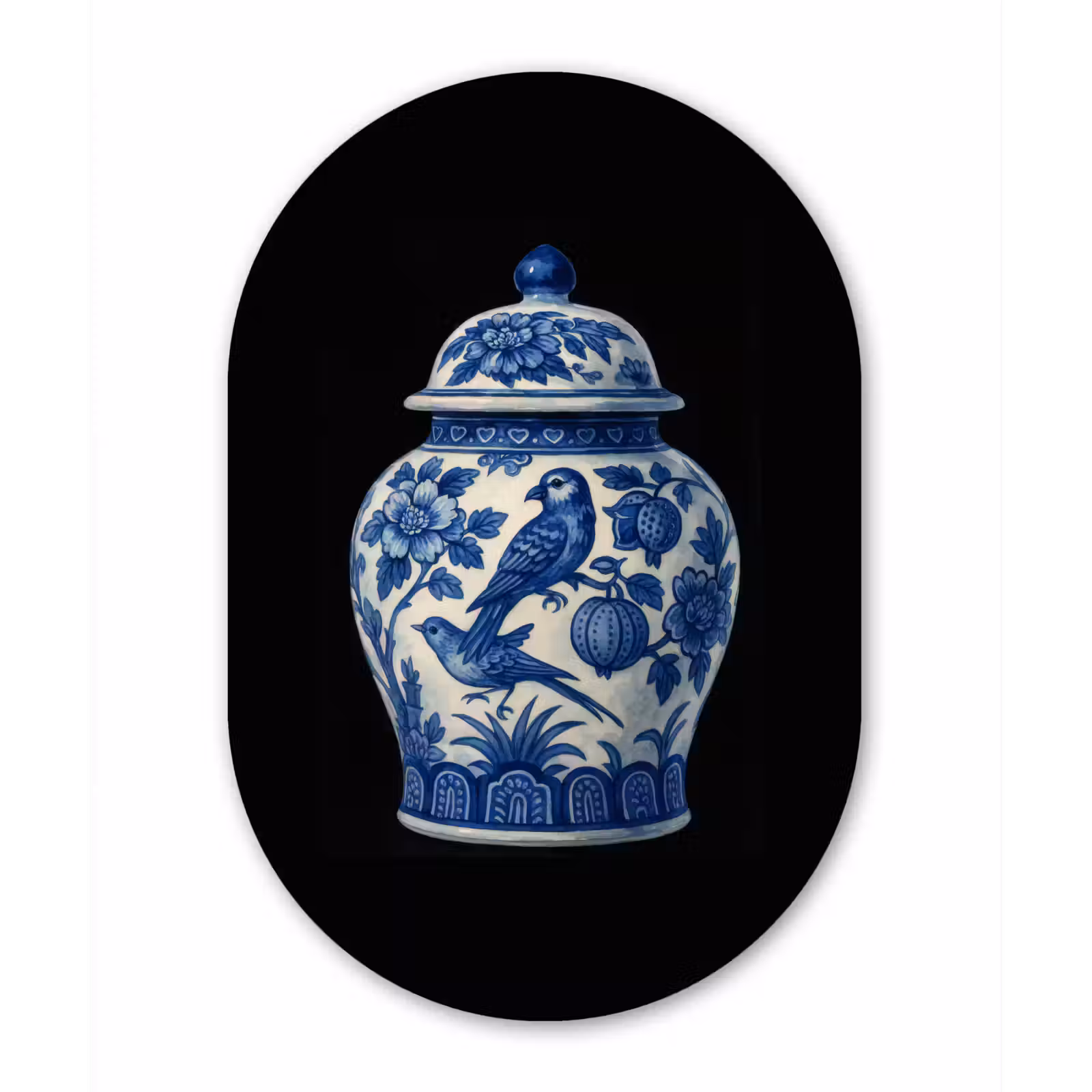 Muurovaal - aluminium - Pot - Delfts Blauw - Bloemen — 1