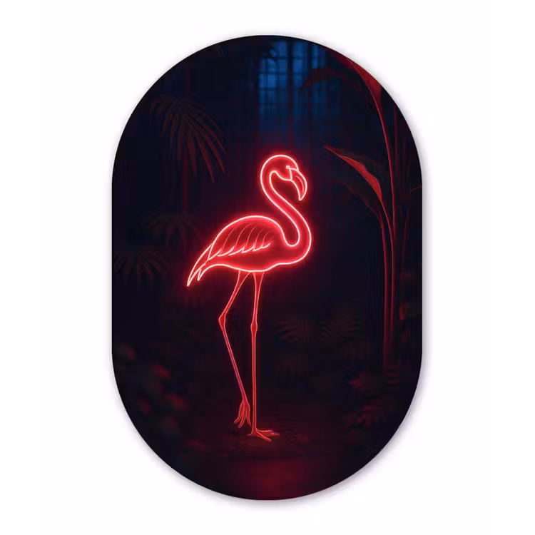Muurovaal - aluminium - Flamingo - Roze - Neon - Licht — 1