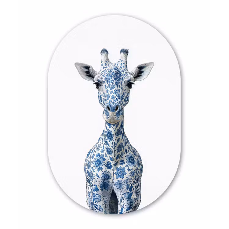 Muurovaal - aluminium - Giraffe - Delfts blauw - Dieren - Minimalistisch — 1