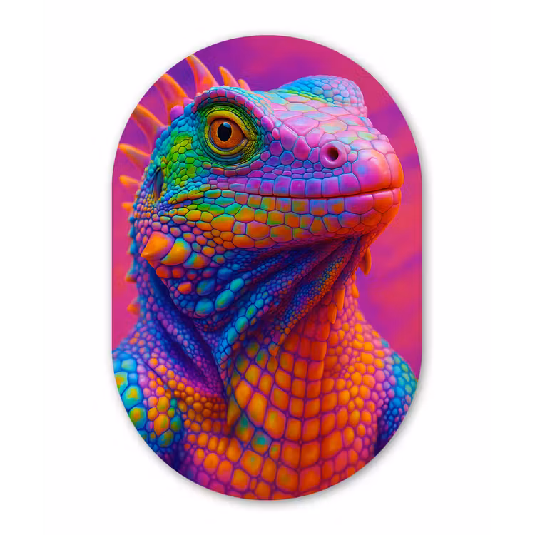 Muurovaal - aluminium - Kameleon - Dieren - Neon - Kleur — 1