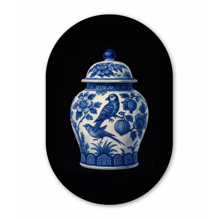 Muurovaal - aluminium - Pot - Delfts Blauw - Bloemen — 1