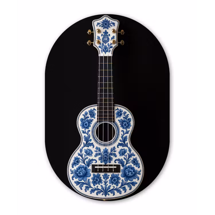 Muurovaal - aluminium - Ukelele - Delfts - Blauw - Muziek — 1