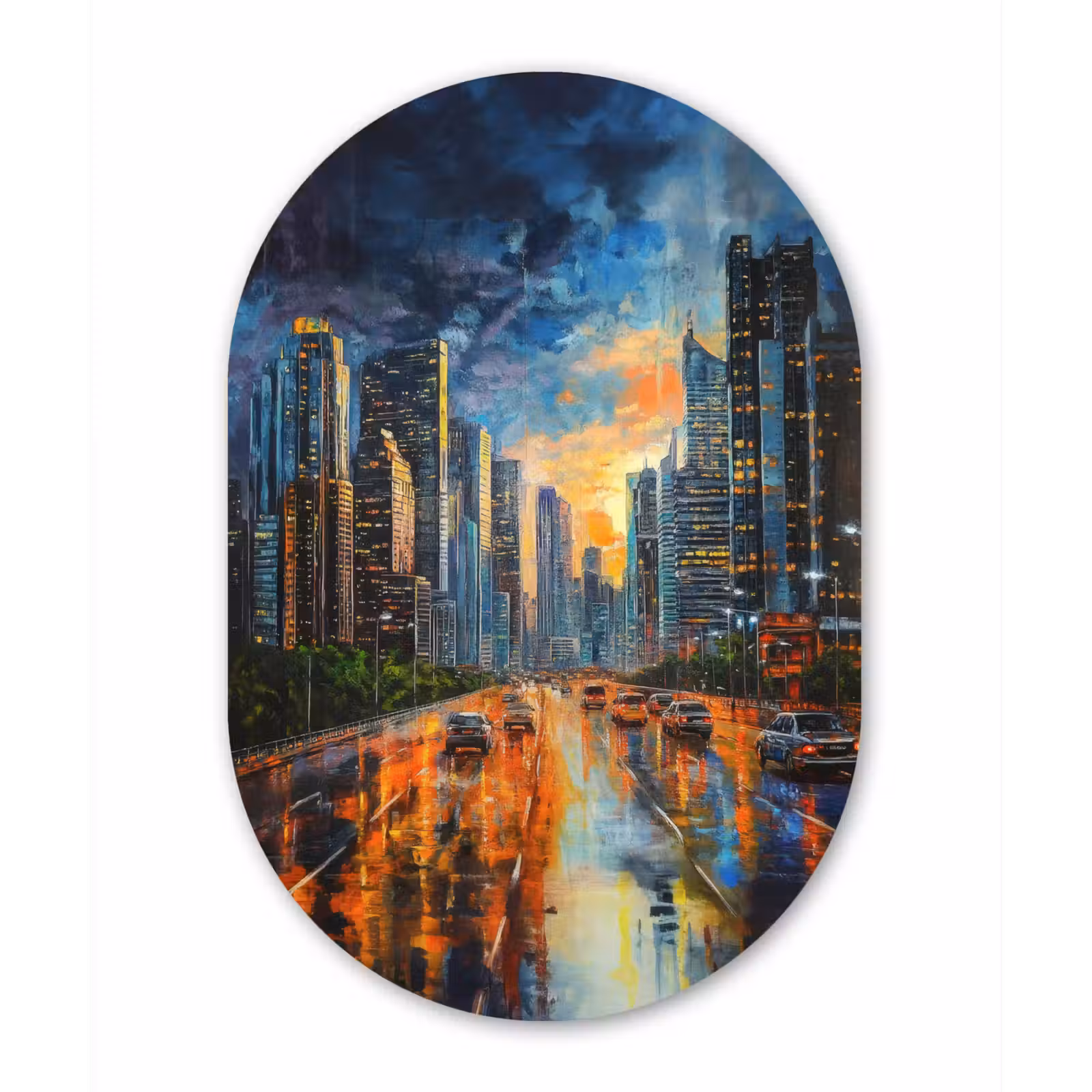 Muurovaal - aluminium - Auto - Skyline - Zon - Blauw — 1