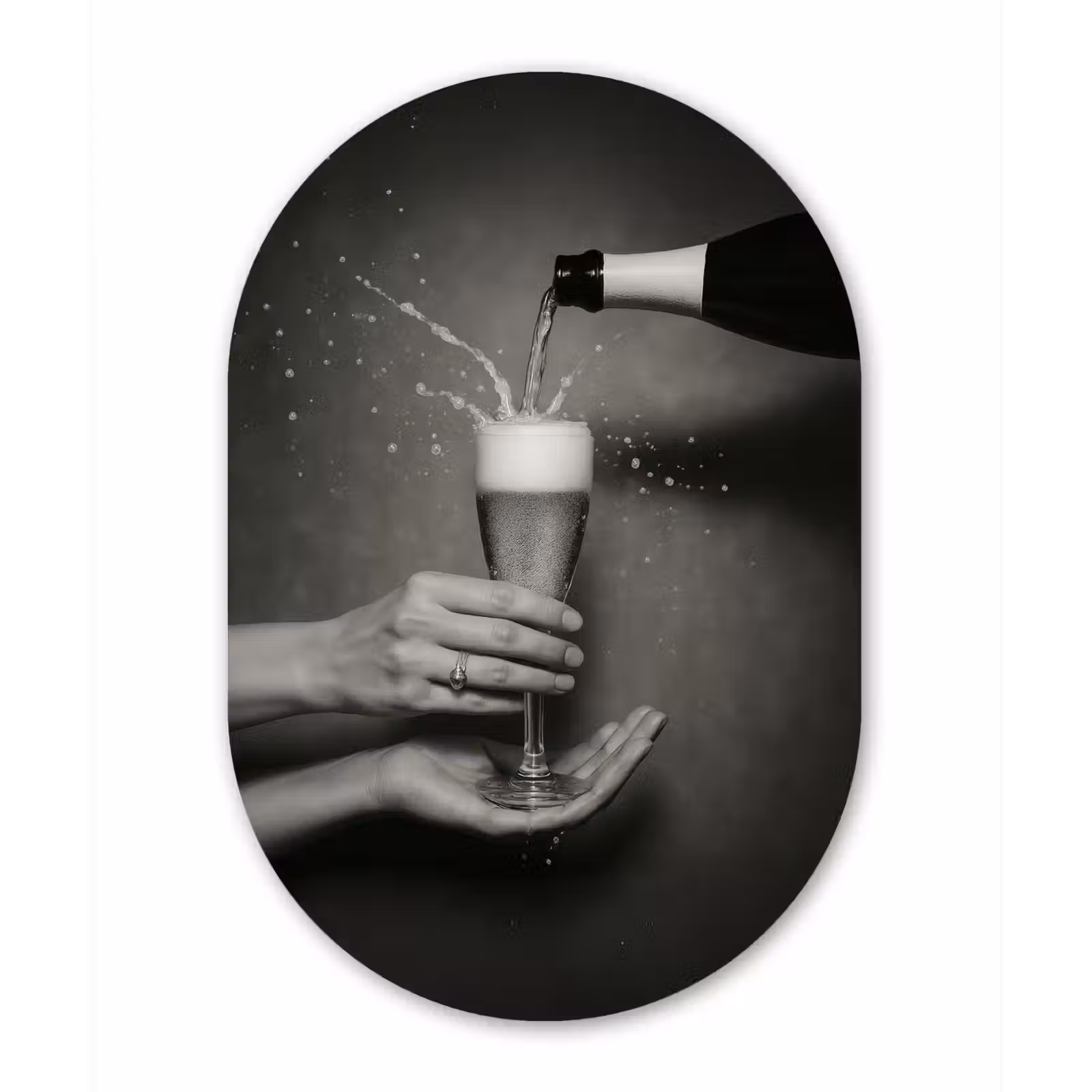 Muurovaal - aluminium - Champagnefles - Glas - Minimalistisch - Spetters — 1