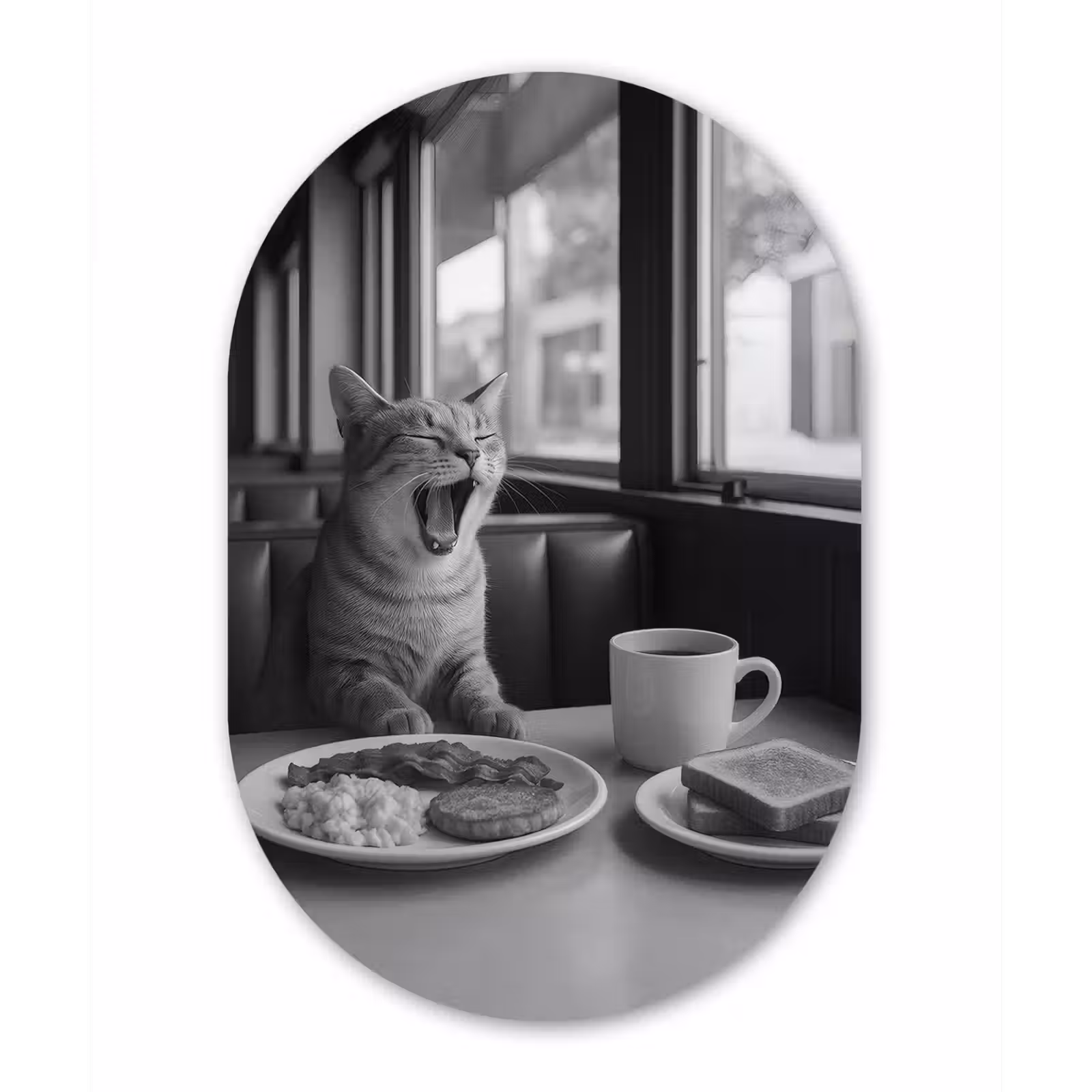Muurovaal - aluminium - Kat - Koffie - Brood - Zwart — 1