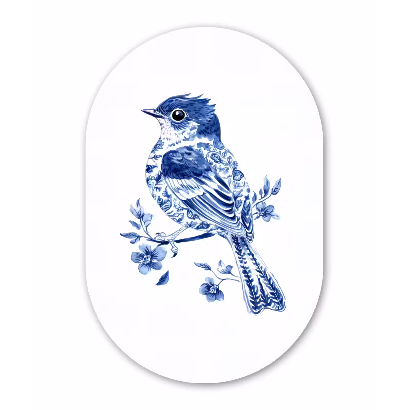 Muurovaal - aluminium - Vogel - Delfts blauw - Illustratie - Bloemen — 1