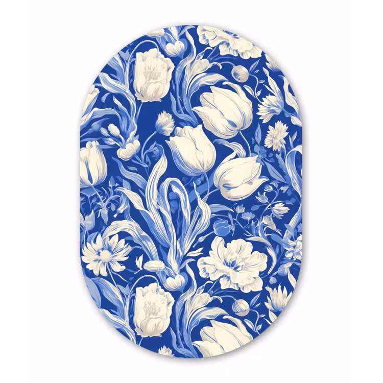 Muurovaal - aluminium - Bloemen - Delfts Blauw - Patroon - Tulp — 1