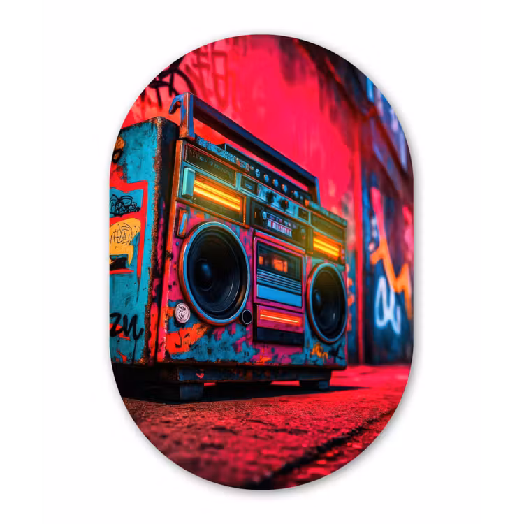 Muurovaal - aluminium - Boombox - Rood - Graffiti - Neon — 1