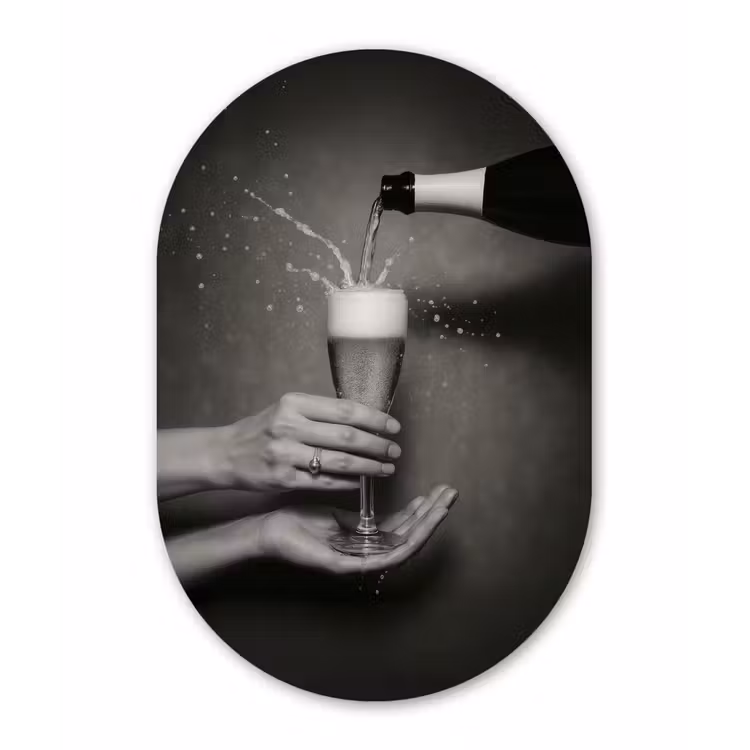 Muurovaal - aluminium - Champagnefles - Glas - Minimalistisch - Spetters — 1