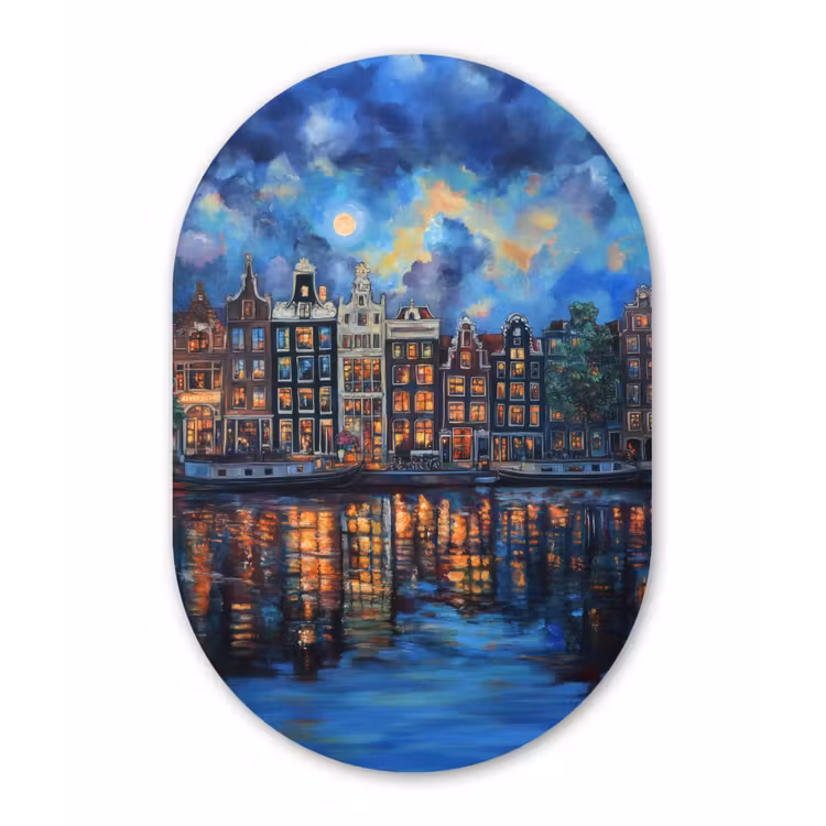 Muurovaal - aluminium - Grachten Amsterdam - Huizen - Stad - Kleurrijk — 1