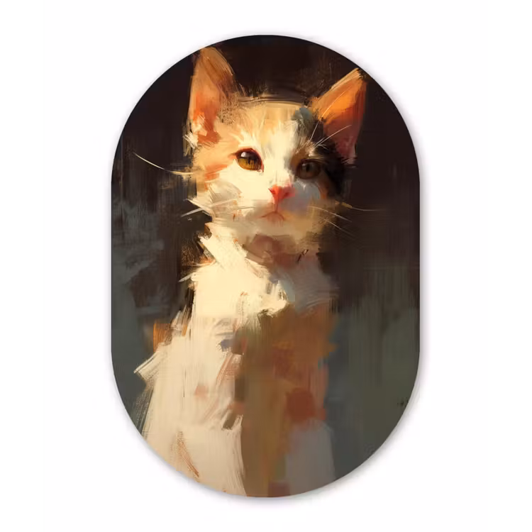 Muurovaal - aluminium - Kat - Geschilderd - Artistiek - Wit — 1