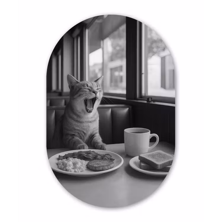 Muurovaal - aluminium - Kat - Koffie - Brood - Zwart — 1