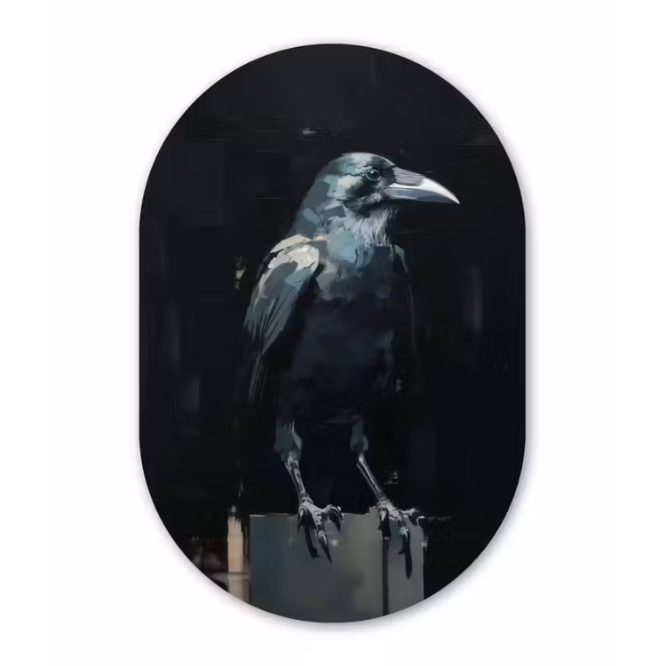 Muurovaal - aluminium - Raaf - Vogels - Zwart — 1