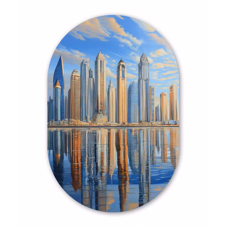 Muurovaal - aluminium - Skyline - Wolkenkrabbers - Water - Blauw — 1