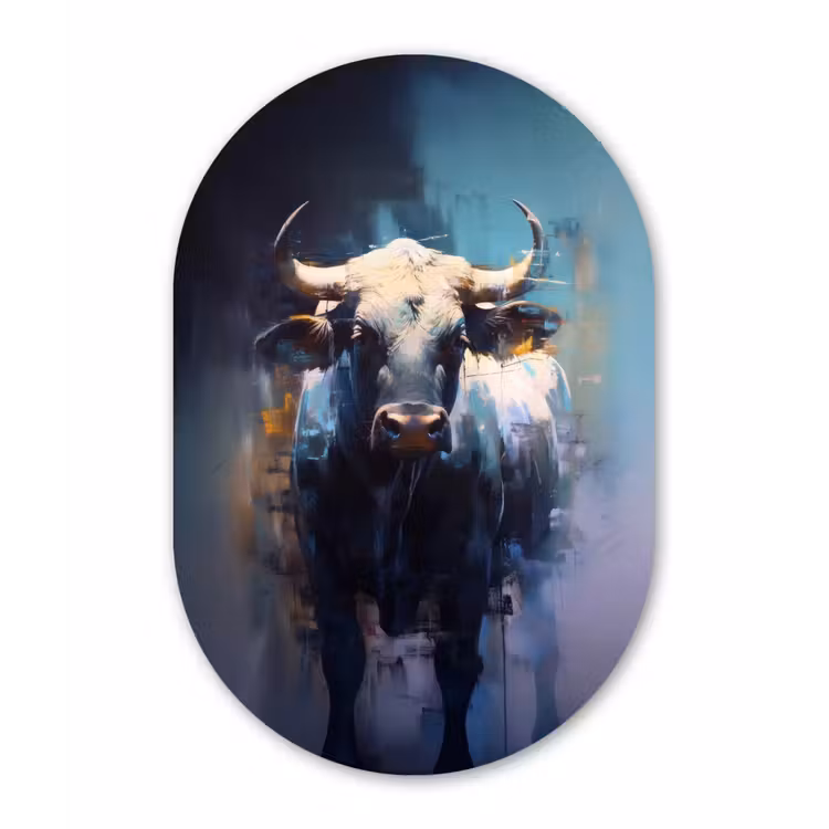 Muurovaal - aluminium - Stier - Zwart - Abstract - Horens — 1