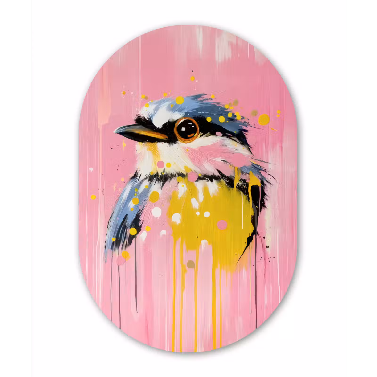 Muurovaal - aluminium - Vogel - Roze - Geel - Blauw — 1