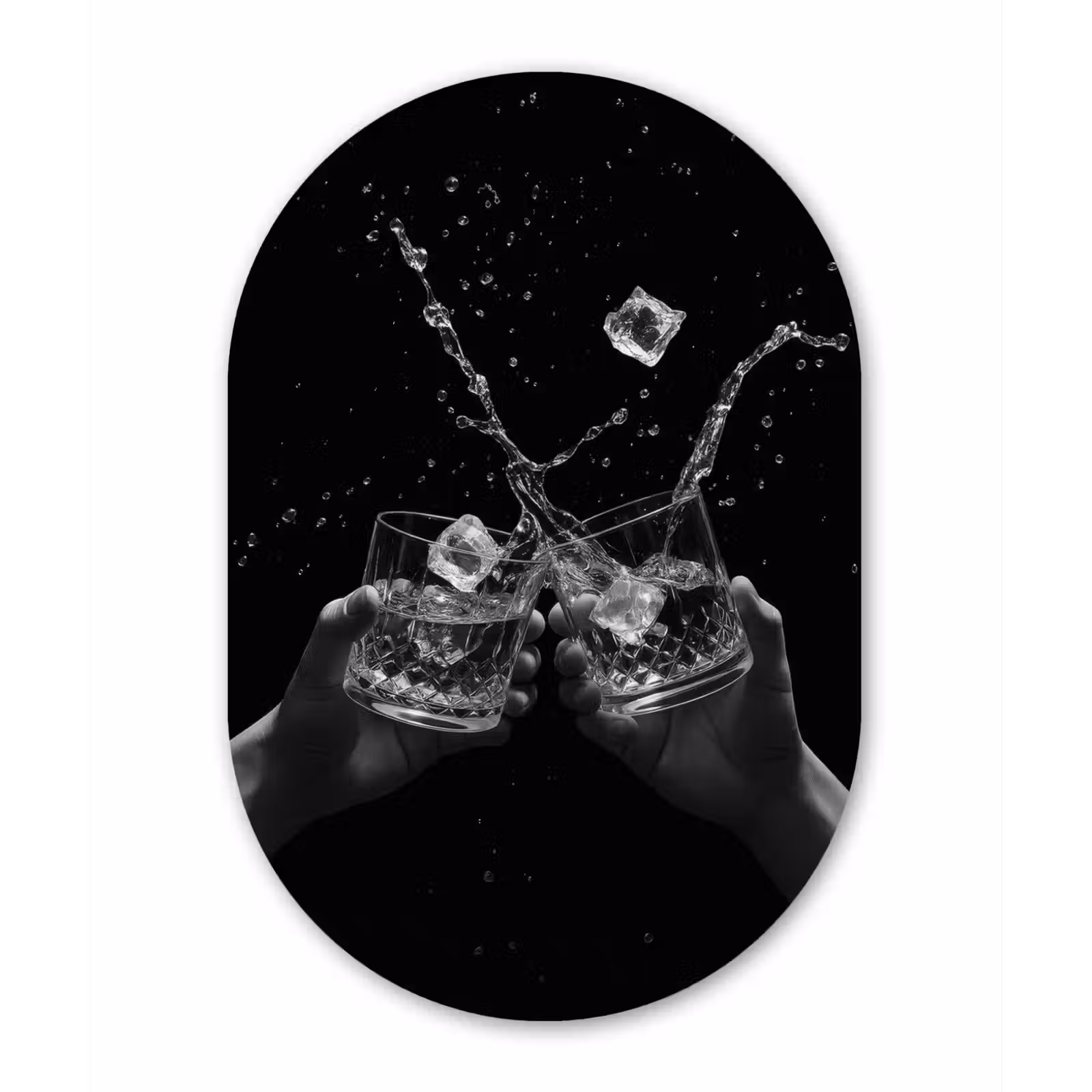 Muurovaal - aluminium - Whiskyglazen - Ijs - Spetters - Zwart — 1