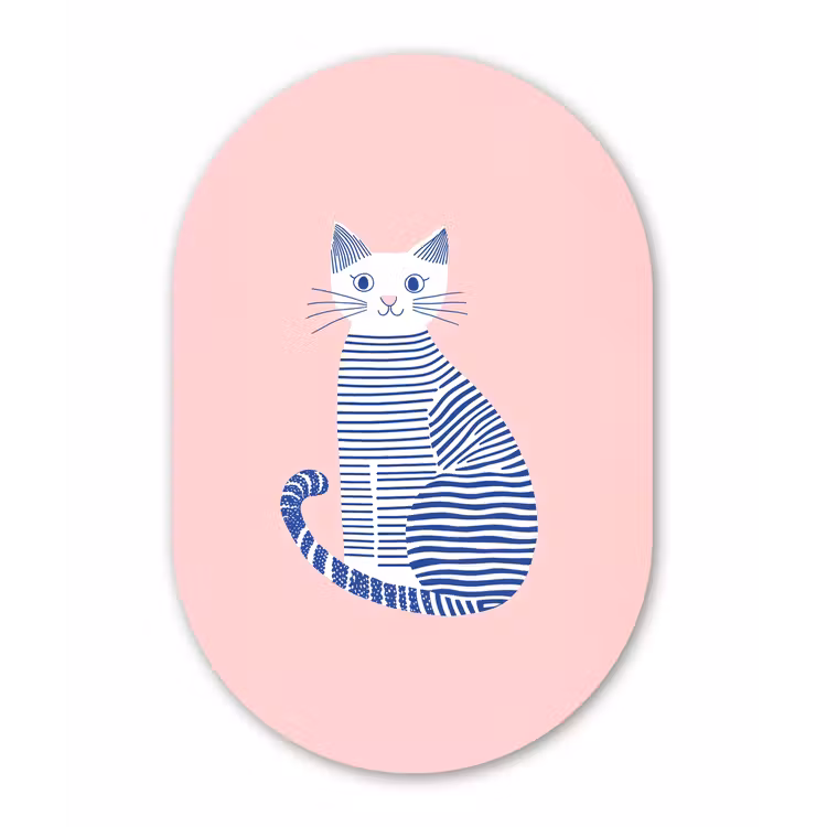 Muurovaal - aluminium - Kat - Illustratie - Minimalistisch - Roze — 1