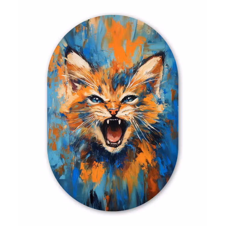 Muurovaal - aluminium - Kat - Kleurrijk - Oranje - Blauw — 1