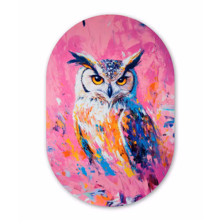 Muurovaal - aluminium - Uil - Roze - Blauw - Verf - Abstract — 1