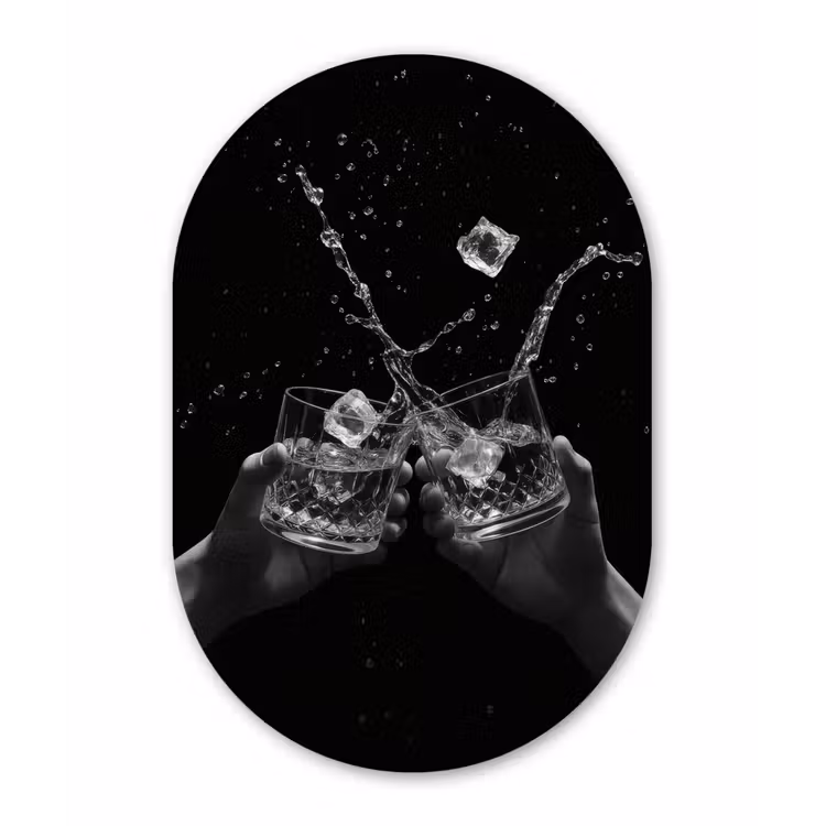 Muurovaal - aluminium - Whiskyglazen - Ijs - Spetters - Zwart — 1