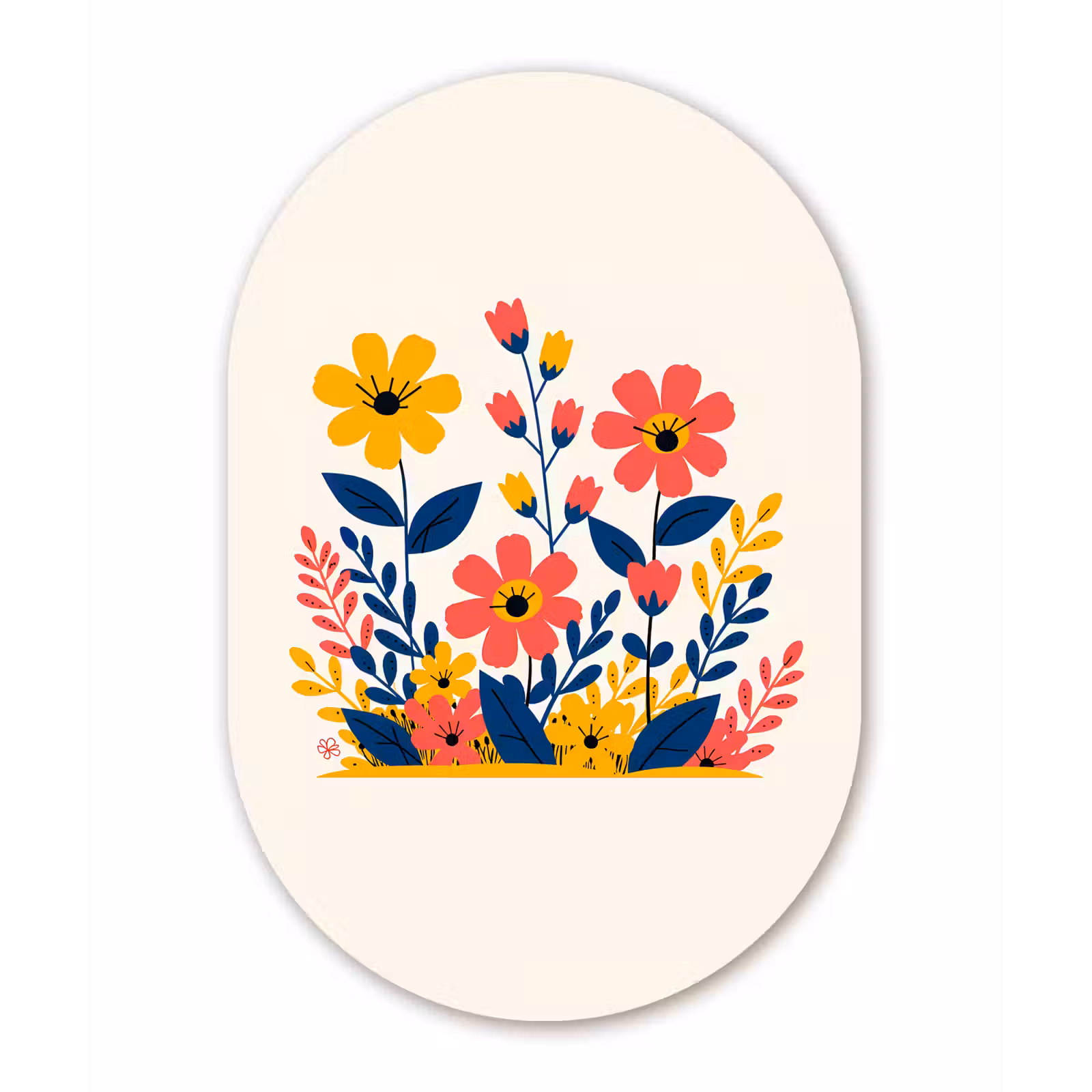 Muurovaal - aluminium - Illustratie - Bloemen - Bladeren - Roze — 1