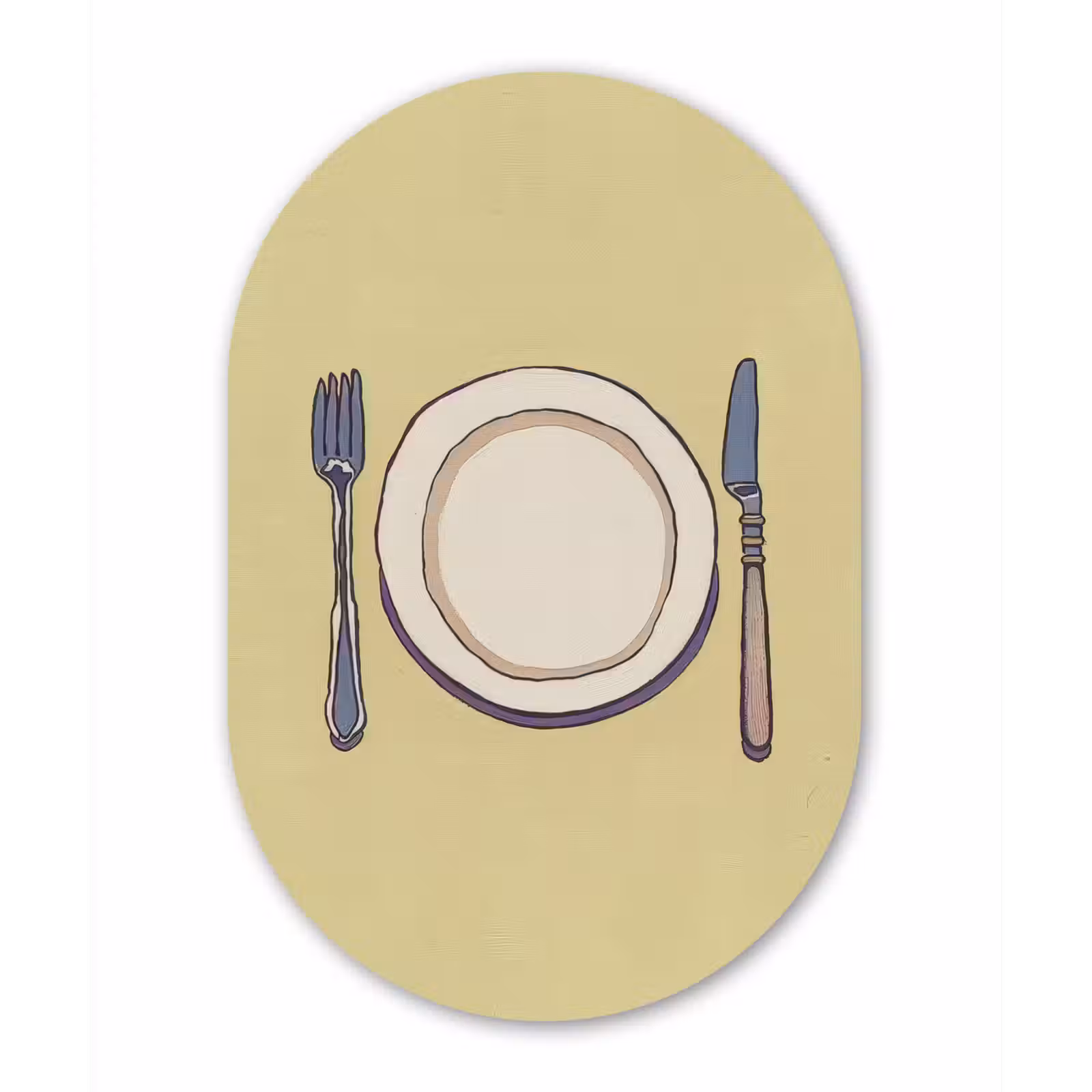 Muurovaal - aluminium - Illustratie - Bord - Bestek - Beige — 1