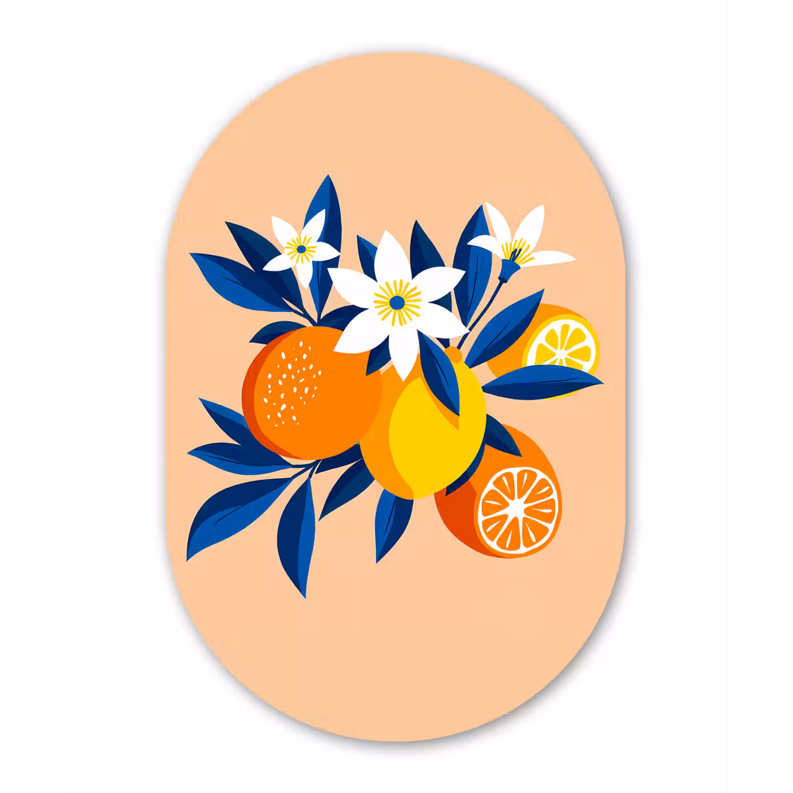Muurovaal - aluminium - Illustratie - Sinaasappels - Donkerblauw - Bloemen — 1