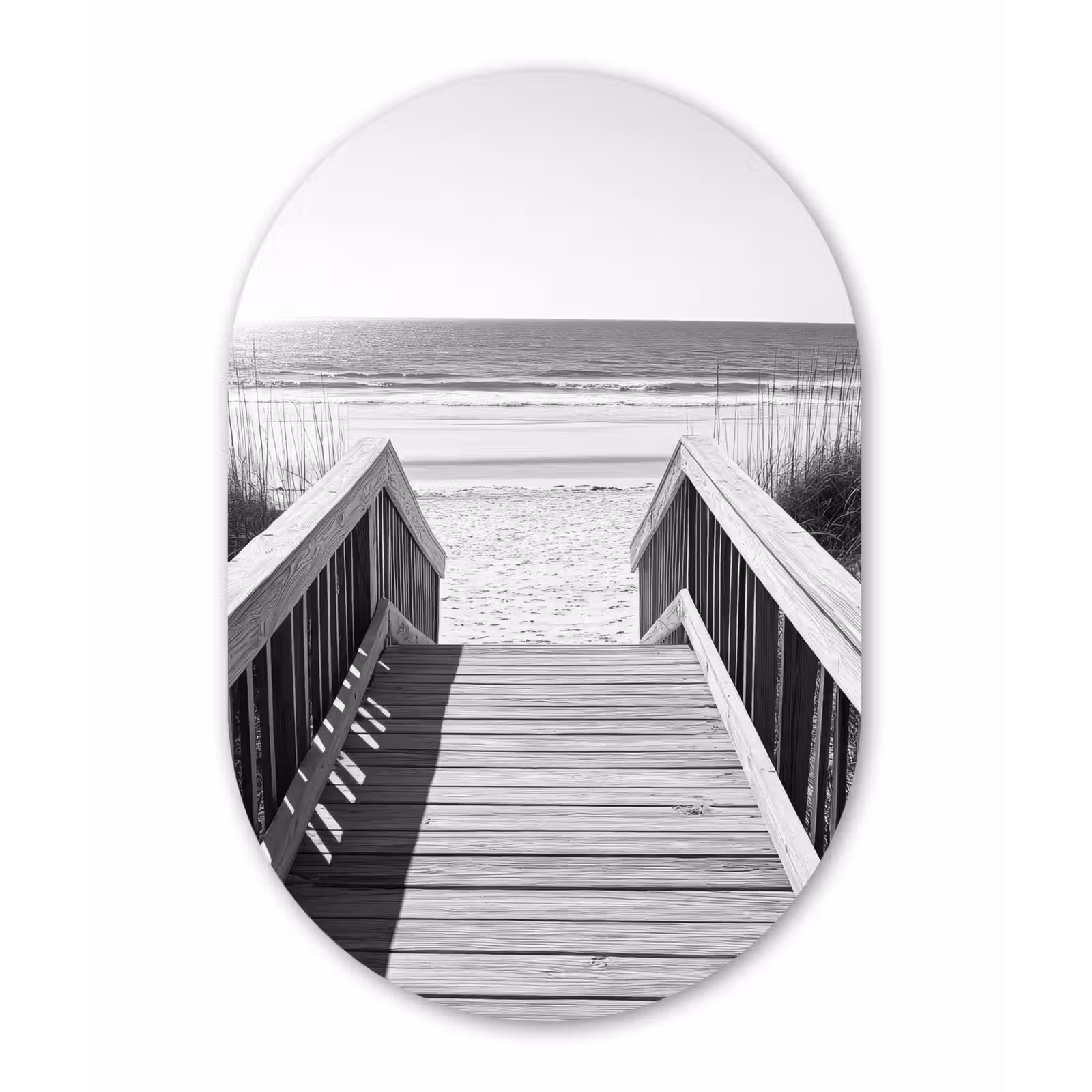 Ovale mural - aluminium - Loopbrug - Hout - Strand - Zee — 1