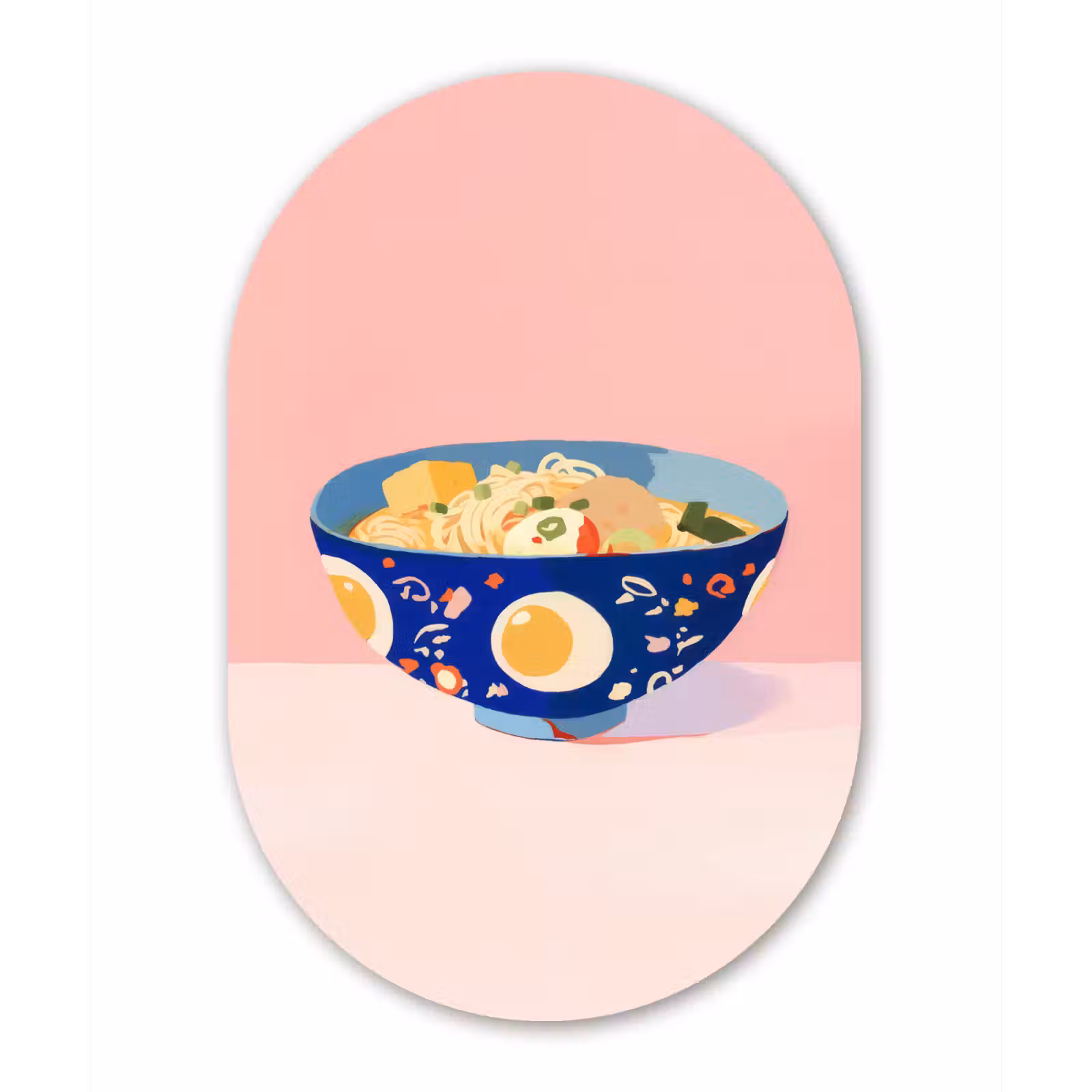 Muurovaal - aluminium - Noodles - Kom - Blauw - Illustratie — 1